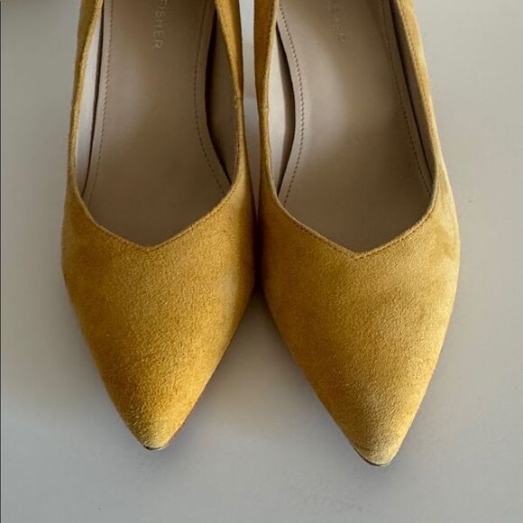 Marc Fisher CAITLIN Yellow Leather Suede Block Heel Pumps Pointed Toe Size 6.5M - Picture 11 of 12